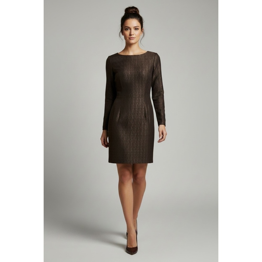 Vintage 1960s Sheath Dress Brown Textured Mod Cocktail Mad Men Jackie O Midi 6 M